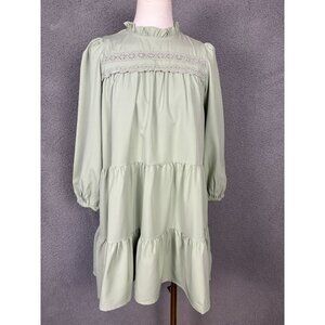 SunnySpirit Girls Tiered Green Dress With Crochet Trim Long Sleeves 10-11Y NWOTs